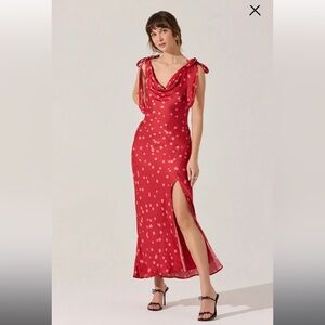Astr Red Dress with Pink Polka Dots